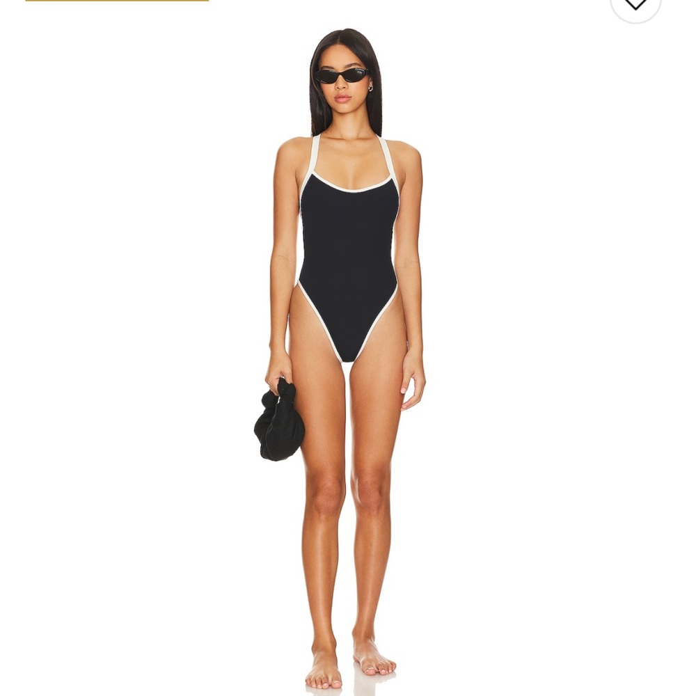 l*space Black One-Piece Swimsuit with White Trim